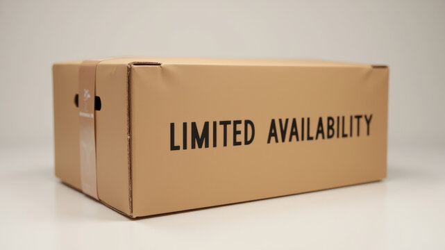 Cardboard box with limited availability label symbolizing rationing enforcement