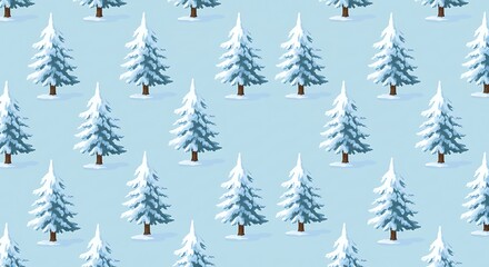 Fototapeta premium Winter Wonderland - Snowy Pine Trees Pattern on Blue Background.