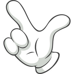 Cartoon white glove hand making a peace sign gesture against a transparent background