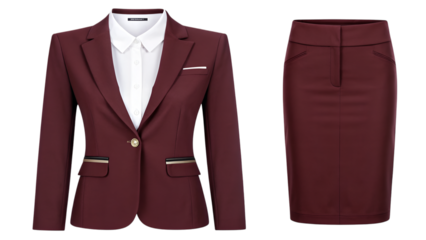 Sophisticated burgundy tailored pantsuit for professional women formal business attire outfit isolated on transparent background