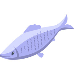 A simple pale blue fish illustration with a transparent background ideal for design projects