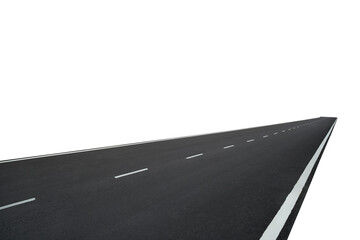 Asphalt road highway perspective vanishing isolated white background