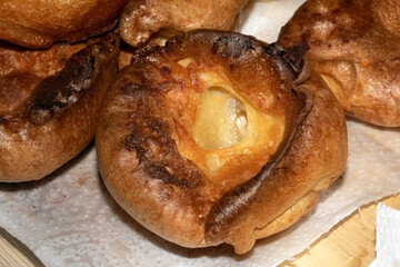 Close up of home make Yorkshire pudding roasted batter for Sunday roast dinner
