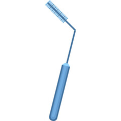 Blue long handled cleaning brush with a stiff bristle head on a white background featuring a simple isolated illustration