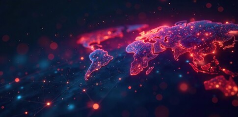 Glowing Network Dynamic Nodes and Lines Representing Technological Advancement and Global Communication