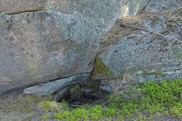 Closeup of  cylindrical Nupuri giant´s kettle, also known as giant´s cauldron, moulin pothole or...