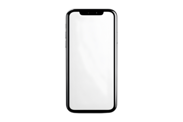 Modern smartphone mockup with blank white screen, isolated on transparent background