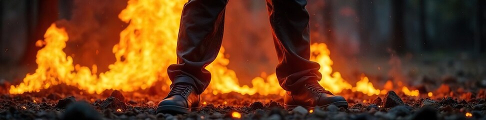 Intense Fire Engulfs Nylon Pants Dramatic Close-Up of Burning Fabric, Hazardous Destruction, Chaotic Scene