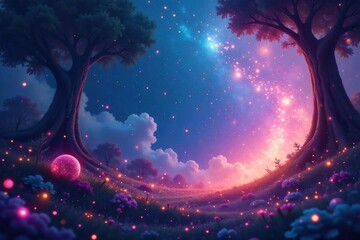 Enchanting Sparkling Orb Realm Whimsical Fantasy Scene, Perfect for Magical Illustrations and Fairytale Designs