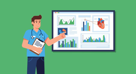 Medical Professional Presenting Heart Data Analysis on Screen.