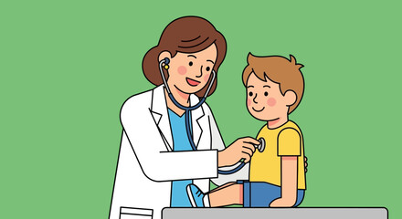 Doctor Examining a Child with Stethoscope in Medical Checkup.
