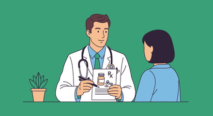 Doctor Explaining Prescription to Patient in Consultation Room.