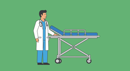 Doctor with Stretcher in Hospital Setting Illustration.