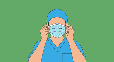 Healthcare Worker Adjusting Face Mask for Protection.