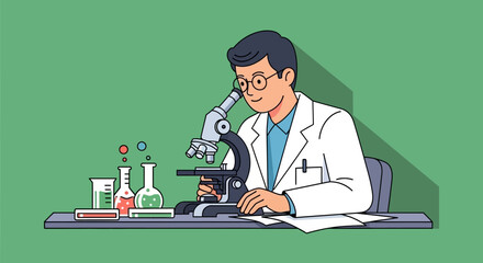 Scientist Examining Sample Under Microscope in Lab.