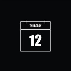 Calendar icon representing Thursday the 12th, perfect for scheduling, planning, and organizational content on a dark background