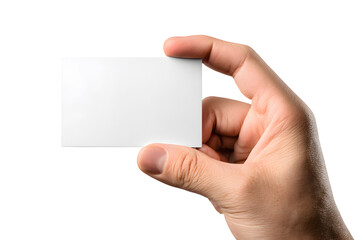 Obraz premium Hand holding blank white business card mockup, isolated on transparent background