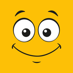 Cartoon Yellow Face With Big Eyes And Wide Smile Expressing Happiness And Joy Against A Transparent Background