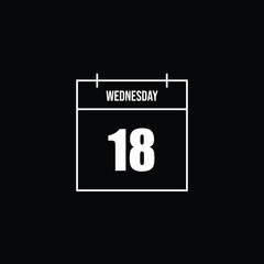 Minimalist Calendar Icon Wednesday the 18th with Clean White Lines on Black Background