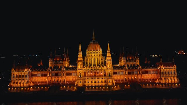 4K cinematic footage of the iconic Hungarian Parliament at night - Budapest - Hungary046