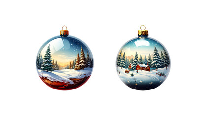 Holiday season christmas tree decorations, gold and blue christmas balls and baubles on a white background