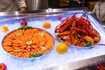 Chilled shrimp and snow crab at buffet restaurant