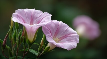 Beautiful bindweed flowers blooming in the garden during a sunny afternoon showcasing their delicate pink petals