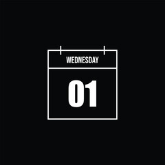 Sleek Minimalist Wednesday Calendar Icon with Bold Number 01 on Dark Background