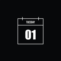 Calendar Icon Tuesday the 1st - A Simple Black and White Reminder