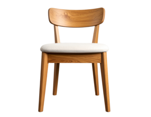 Modern Wooden Chair with Cushion, Front View, Isolated on Transparent Background