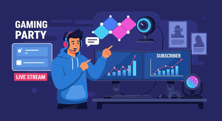 Captivating gaming streamer creating engaging content for gaming party live stream