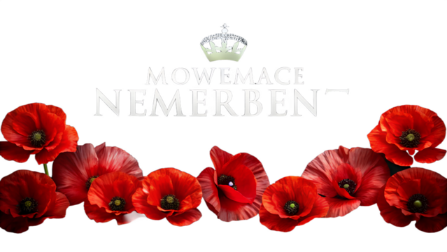 Poppy flower arrangement isolated on transparent background with decorative text