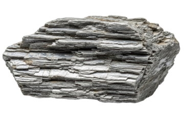 Single piece of silvery layered metamorphic schist rock isolated on transparent background