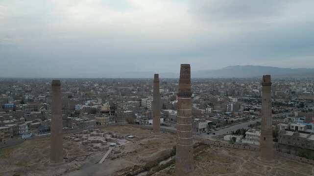 Musallah Minarets of Herat - Musalla Complex Ruins In Herat City, Afghanistan. - aerial shot