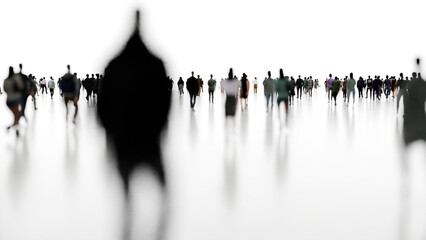 People walking toward a bright white light, representing concepts such as hope, future, and overcoming challenges. 3d render