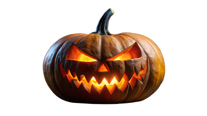 Glowing jackolantern isolated on transparent background with a menacing expression
