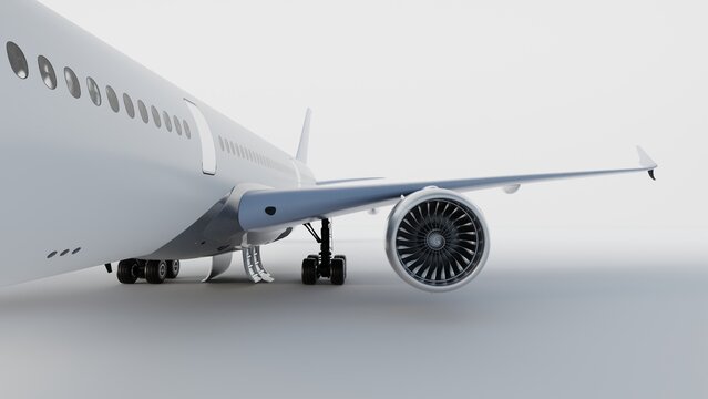 Large passenger airplane standing on the ground with an open door, ready for boarding or deboarding