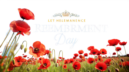 Vibrant poppies in a field for remembrance day isolated on transparent background