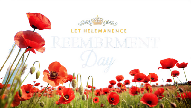 Vibrant poppies in a field for remembrance day isolated on transparent background