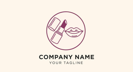 Obraz premium Elegant beauty logo featuring lipstick and lips in a minimalist design.