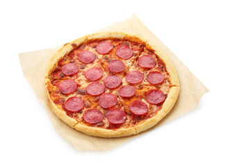 Delicious baked pepperoni pizza isolated on white