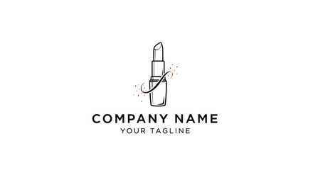 Elegant Hand-Drawn Lipstick Logo Design with Sparkle Accents.