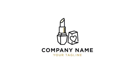 Minimalist lipstick logo with heart icon line art design.