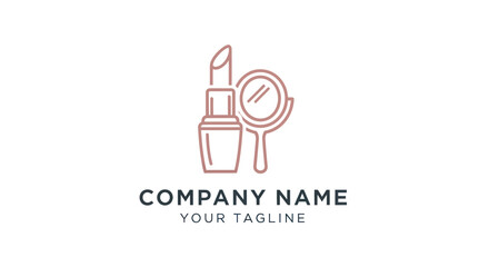 Minimalist Logo Design of Lipstick and Mirror for Beauty Brand.