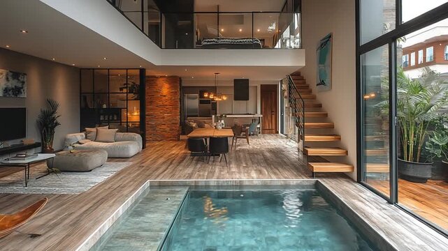 Luxurious Modern Loft with Indoor Swimming Pool and Open Plan Living.