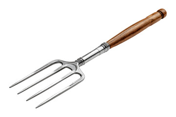 Obraz premium Steel pitchfork with wooden handle, isolated on transparent background