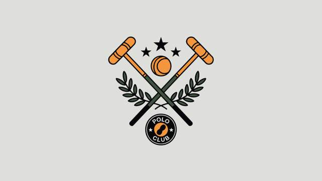 Join the Tradition Get the Polo Club Vibe with this Elegant Sporting Icon, Featuring Crossed Mallets, Ball, Stars, and Laurel Wreath Elements