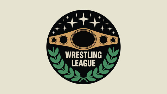 Dynamic wrestling league logo with championship belt and stars, perfect for sports branding, posters, and promotional materials with a vintage feel