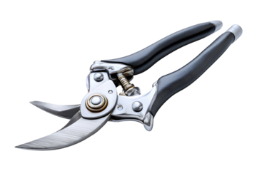 Pruning shears with sharp blades and ergonomic handle, isolated on transparent background