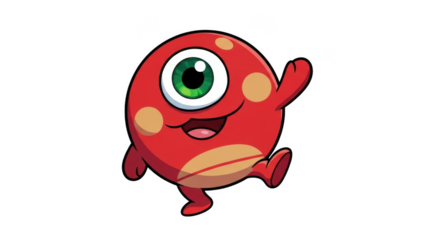 Adorable one-eyed red monster character cartoon art cheerful greeting